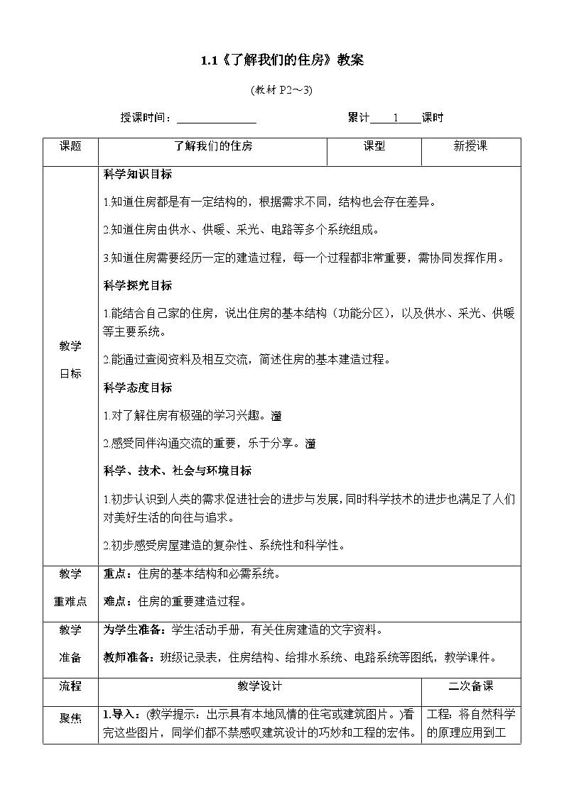 1.1《了解我们的住房》教案 教科版六年级科学下册第3页