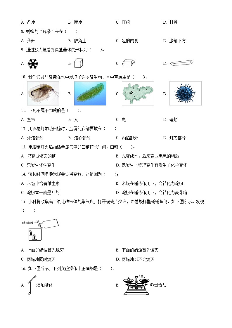 浙江省金华市义乌市教科版六年级2022-2023学年下册期末考试科学试卷02
