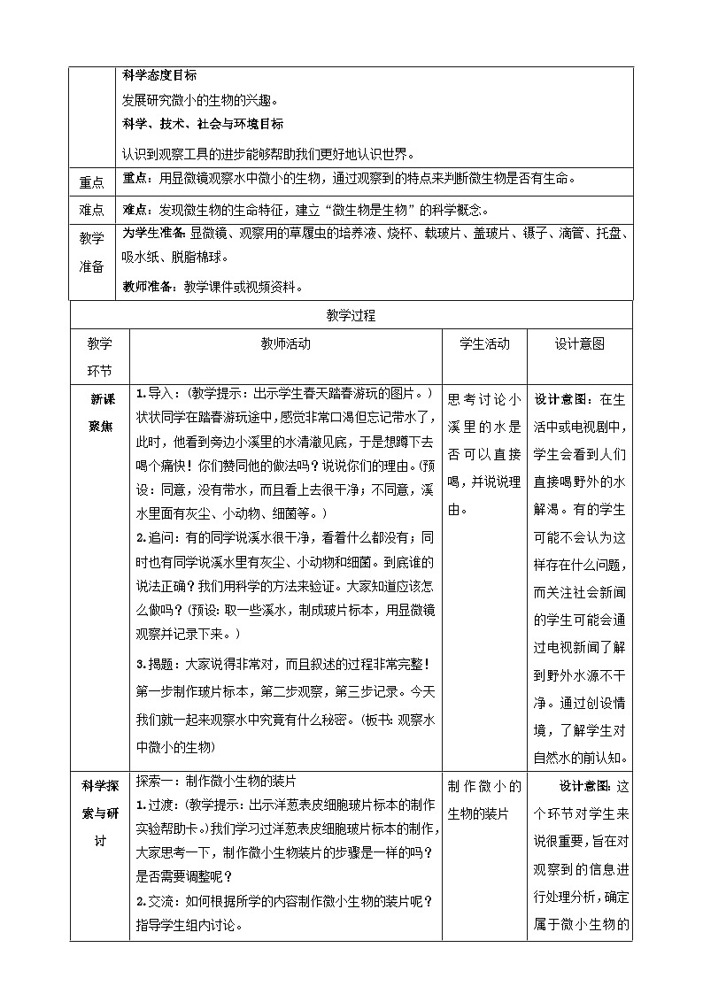 教科版（2017秋）科學(xué)六年級(jí)上冊(cè)-1.6 觀察水中微小的生物教案第2頁(yè)