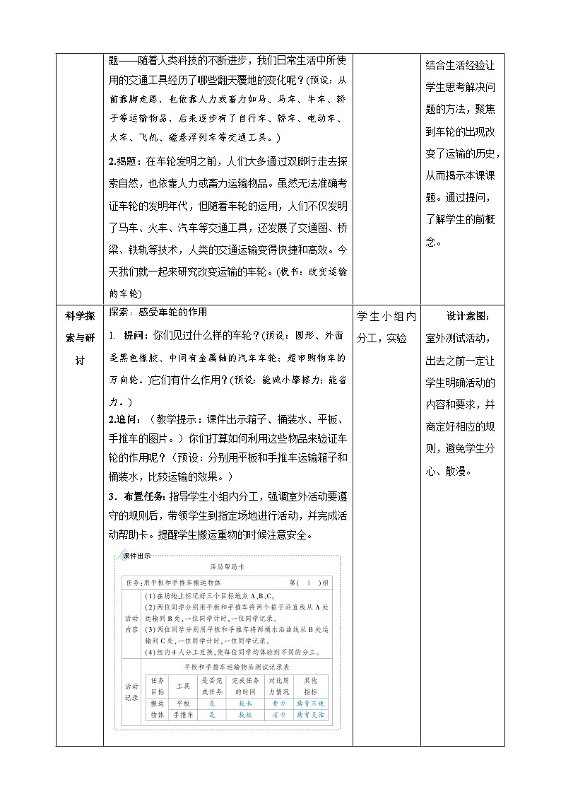 教科版(2017秋)科学六年级上册-3.4 改变运输的车轮教案第2页