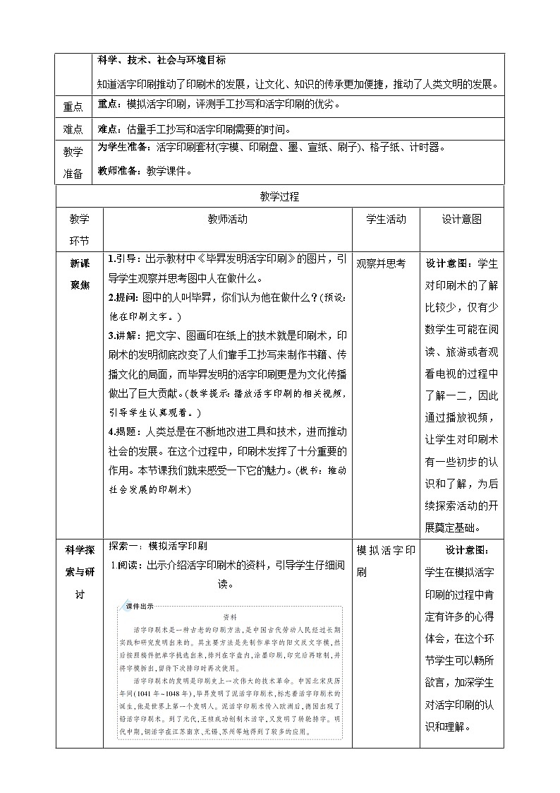 教科版(2017秋)科学六年级上册-3.6 推动社会发展的印刷术教案第2页
