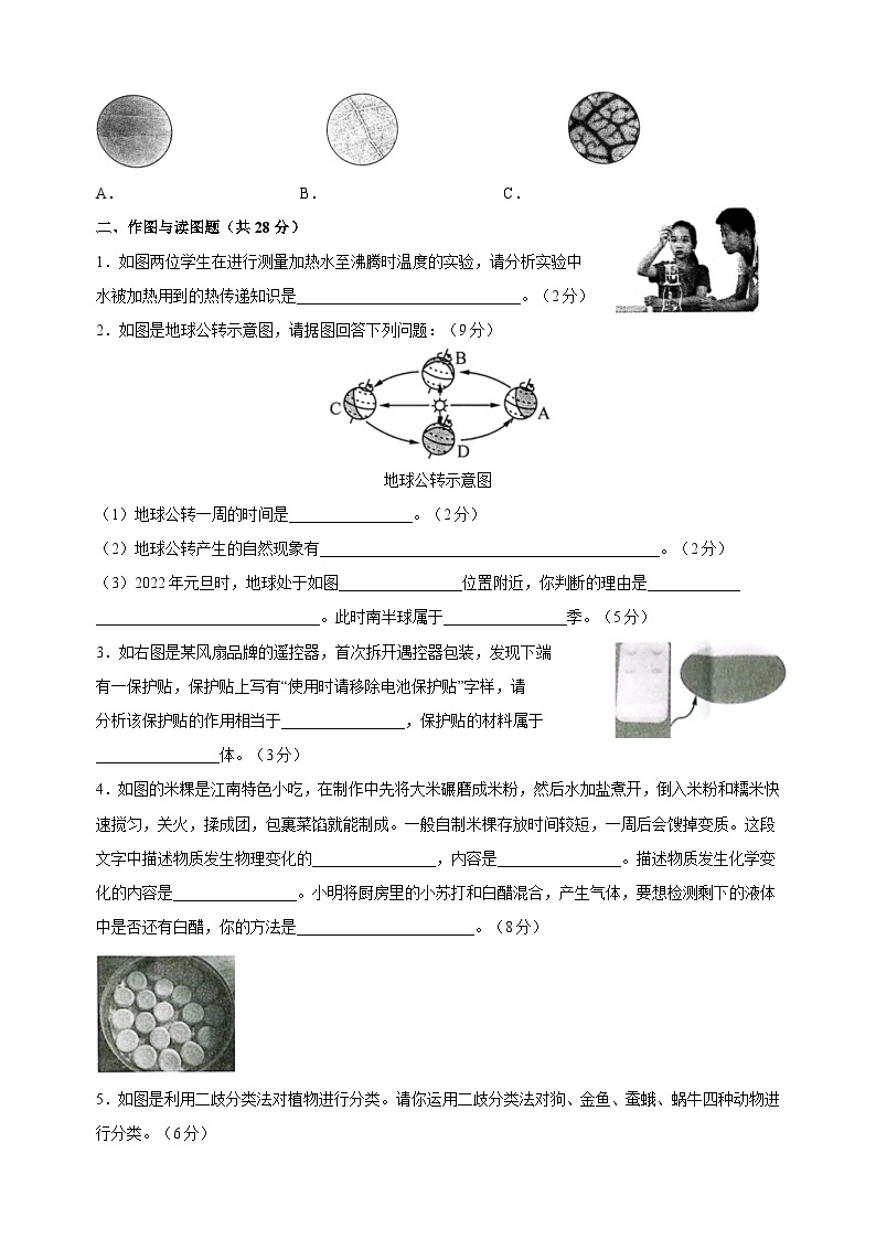 教科版六年级科学下学期期末调研试卷（含答案解析）03