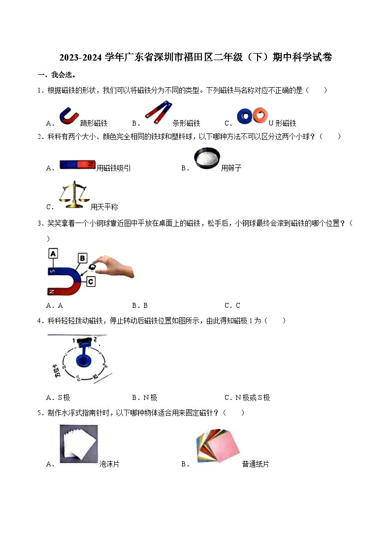 2023-2024学年广东省深圳市福田区二年级下学期期中科学试卷（含答案）