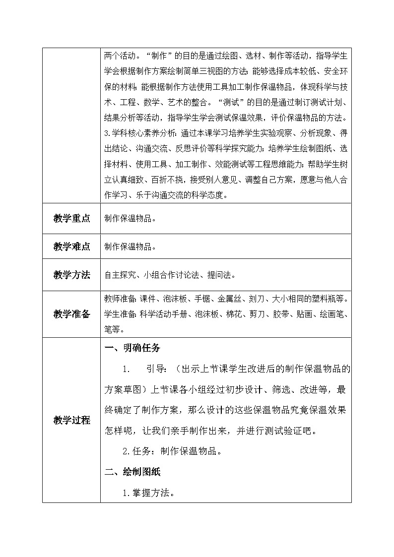 【核心素养】冀教版小学科学五年级上册 24.保温物品大比拼(二) 教案第2页