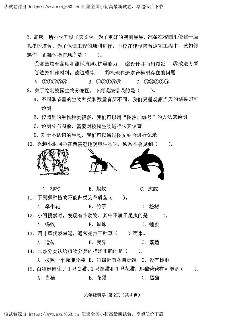 20,山东省潍坊市2023-2024学年六年级下学期5月期中科学试题02