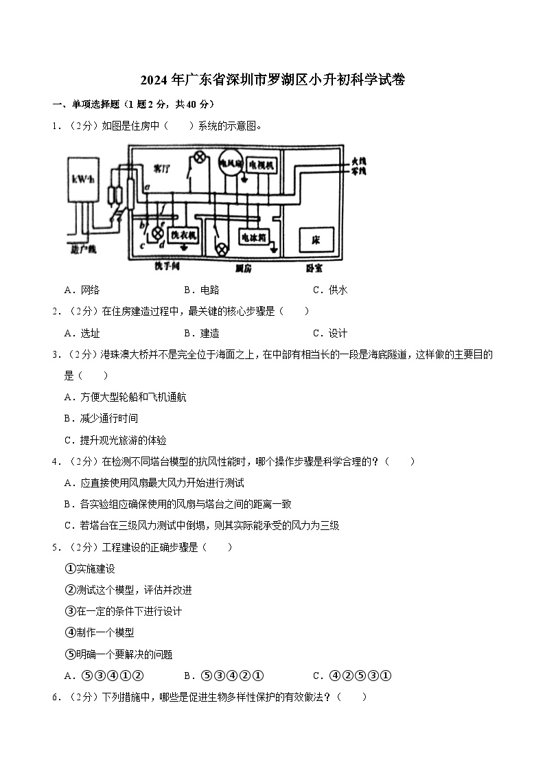 2024年广东省深圳市罗湖区小升初科学试卷