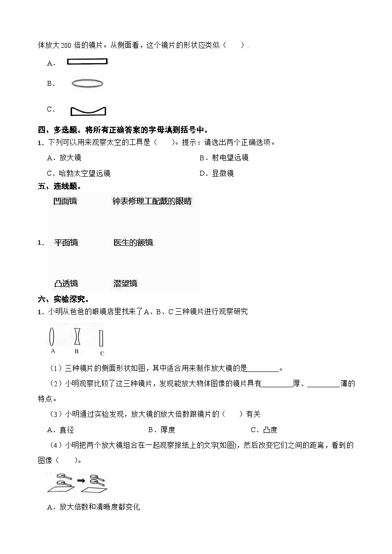 第一单元第1课《放大镜》同步练习-2024-2025学年六年级上册科学(教科版)02