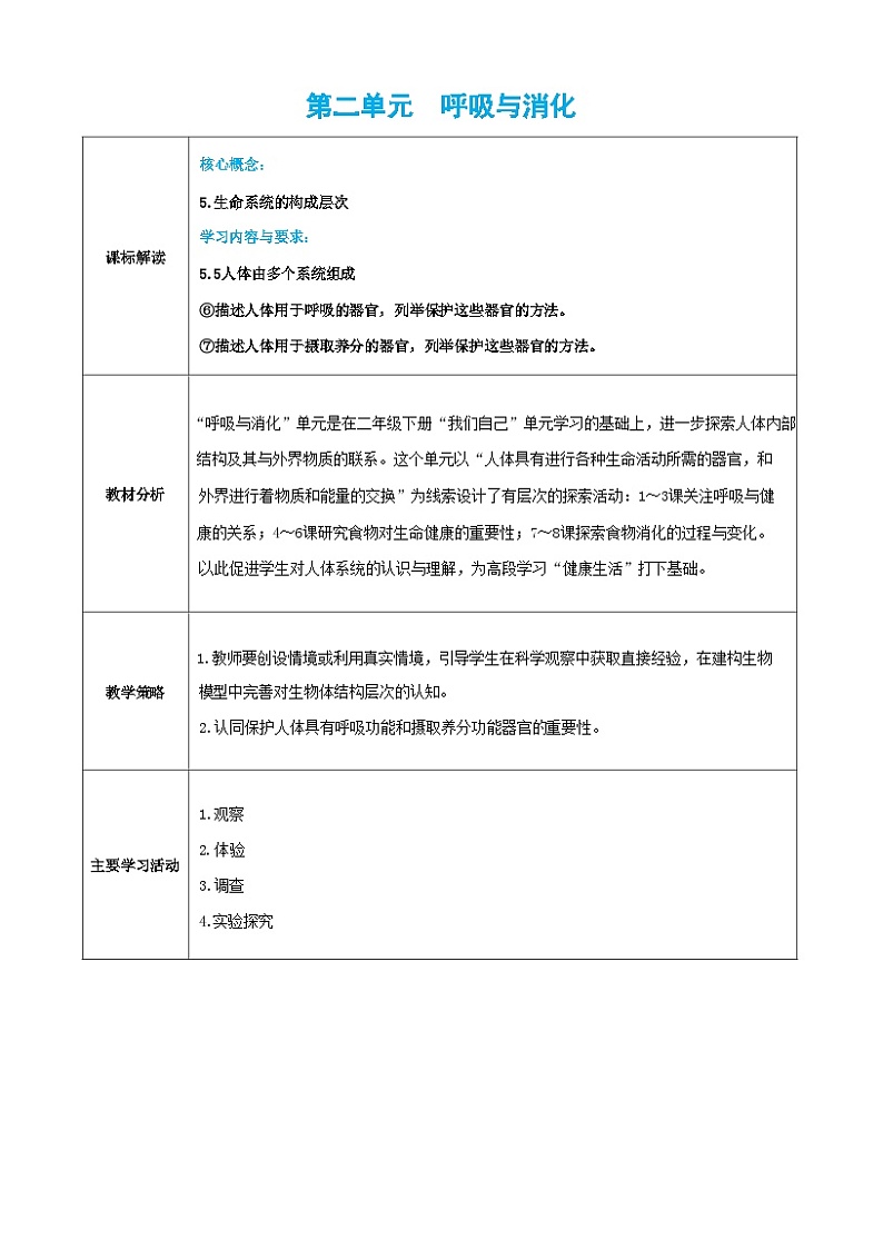 教科版科学四上第二单元 课标解读(教案)01