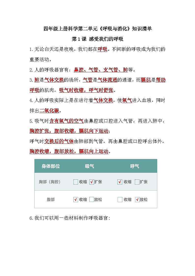 教科版科学四年级上册第二单元《呼吸与消化》课件+知识点01