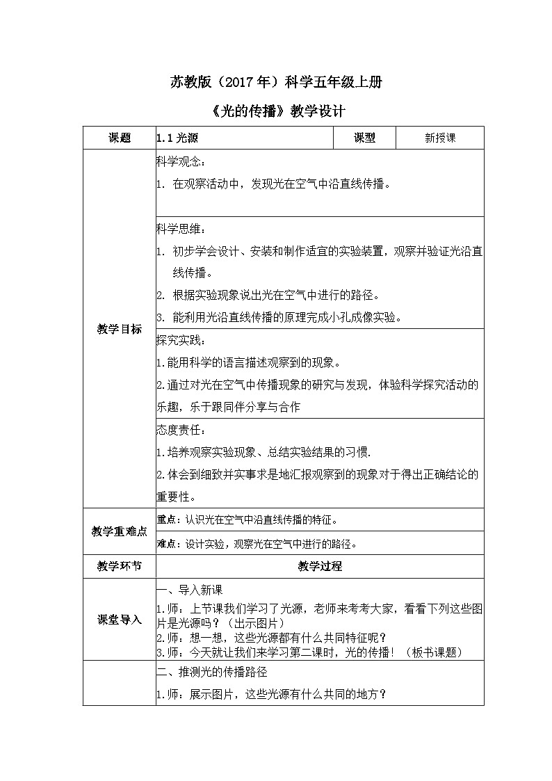 【核心素养】苏教版科学五年级上册 1.2 光的传播(教学课件+同步教案)01