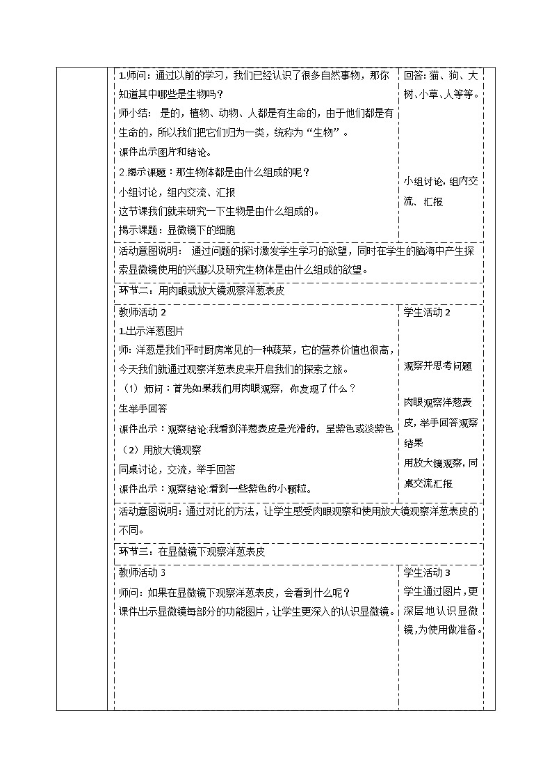 【大单元整体教学】大象版科学六年级上册1.1显微镜下的细胞 单元整体设计+课时课件+课时教案02