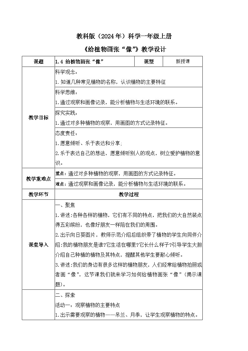 【核心素养】教科版科学一年级上册 1.4 给植物画张“像”(教学课件+同步教案)01
