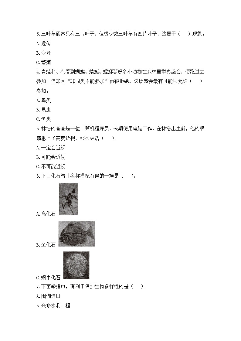 《生物的多样性》单元检测第2页