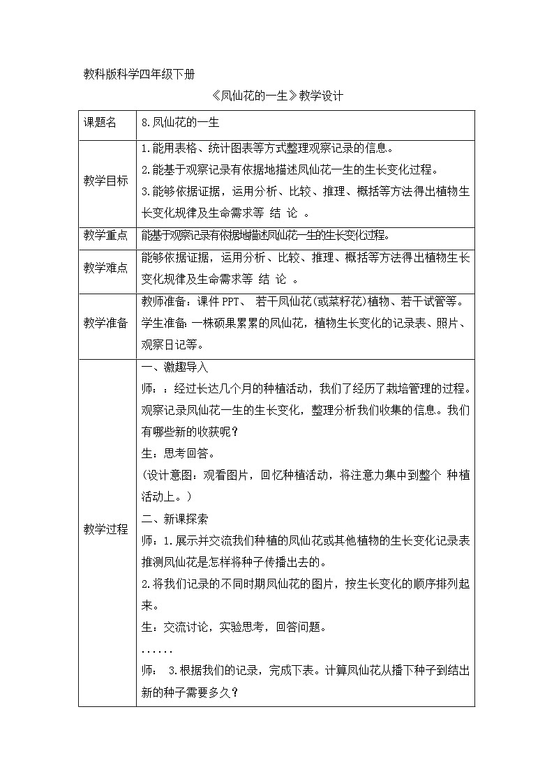 《凤仙花的一生》参考教案01