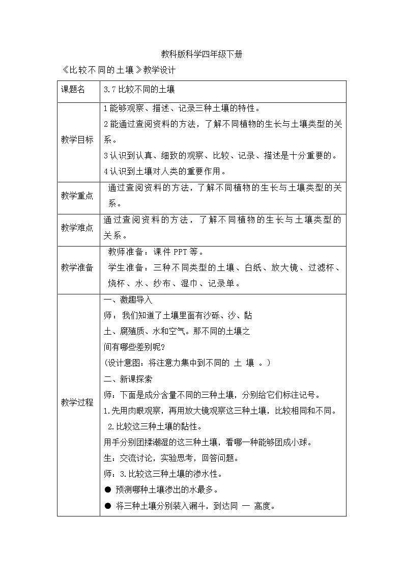 《同步备课:比较不同的土壤》参考教案第1页