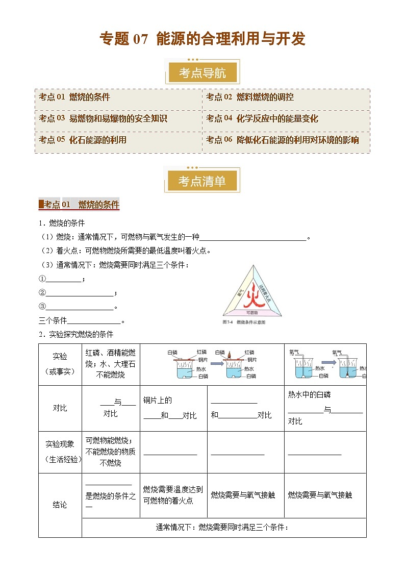 专题07 能源的合理利用与开发(考点清单)(讲+练)(原卷版)-A4第1页