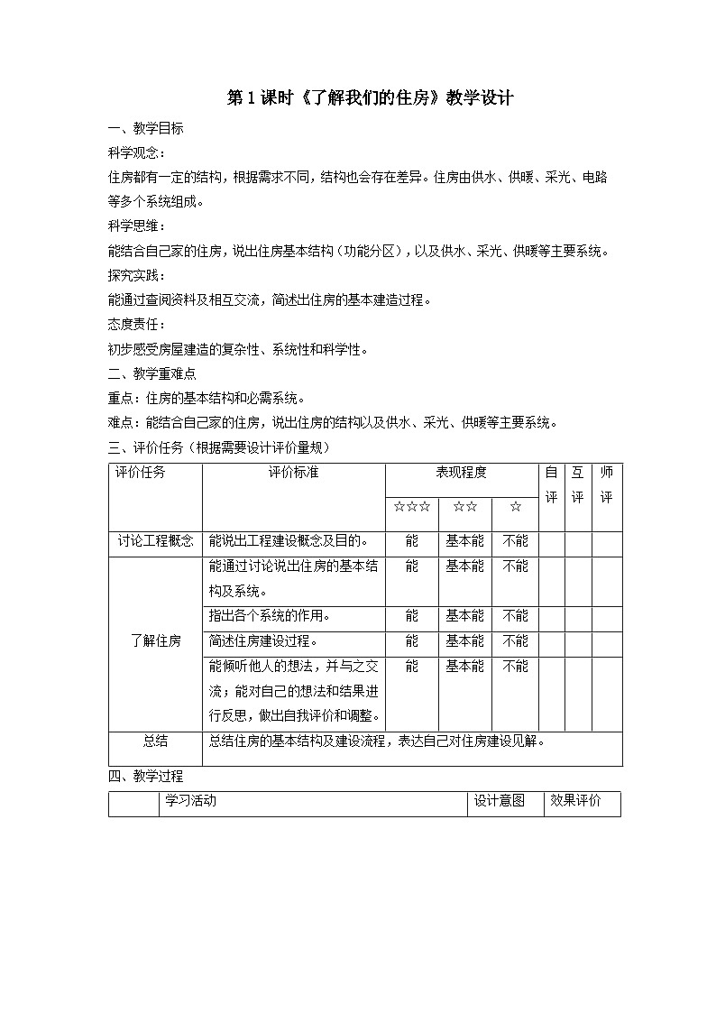 【核心素养】教科版科学六年级下册 1.1《了解我们的住房》教案第1页