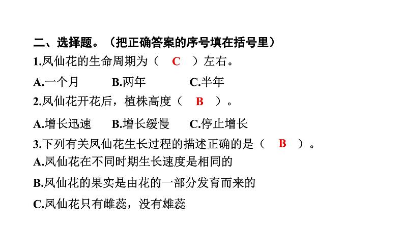 2024教科版科学四年级下册第一单元植物的生长变化8 凤仙花的一生 作业课件ppt第4页