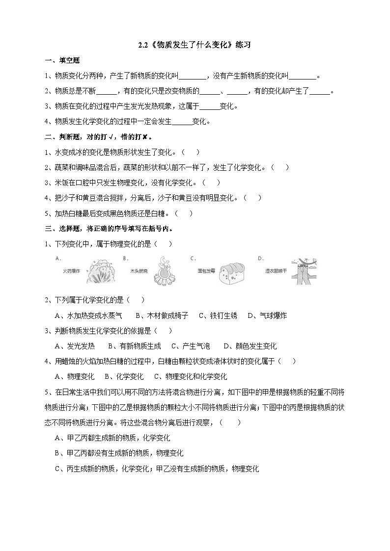 教科版科学六下2.2《物质发生了什么变化》练习第1页