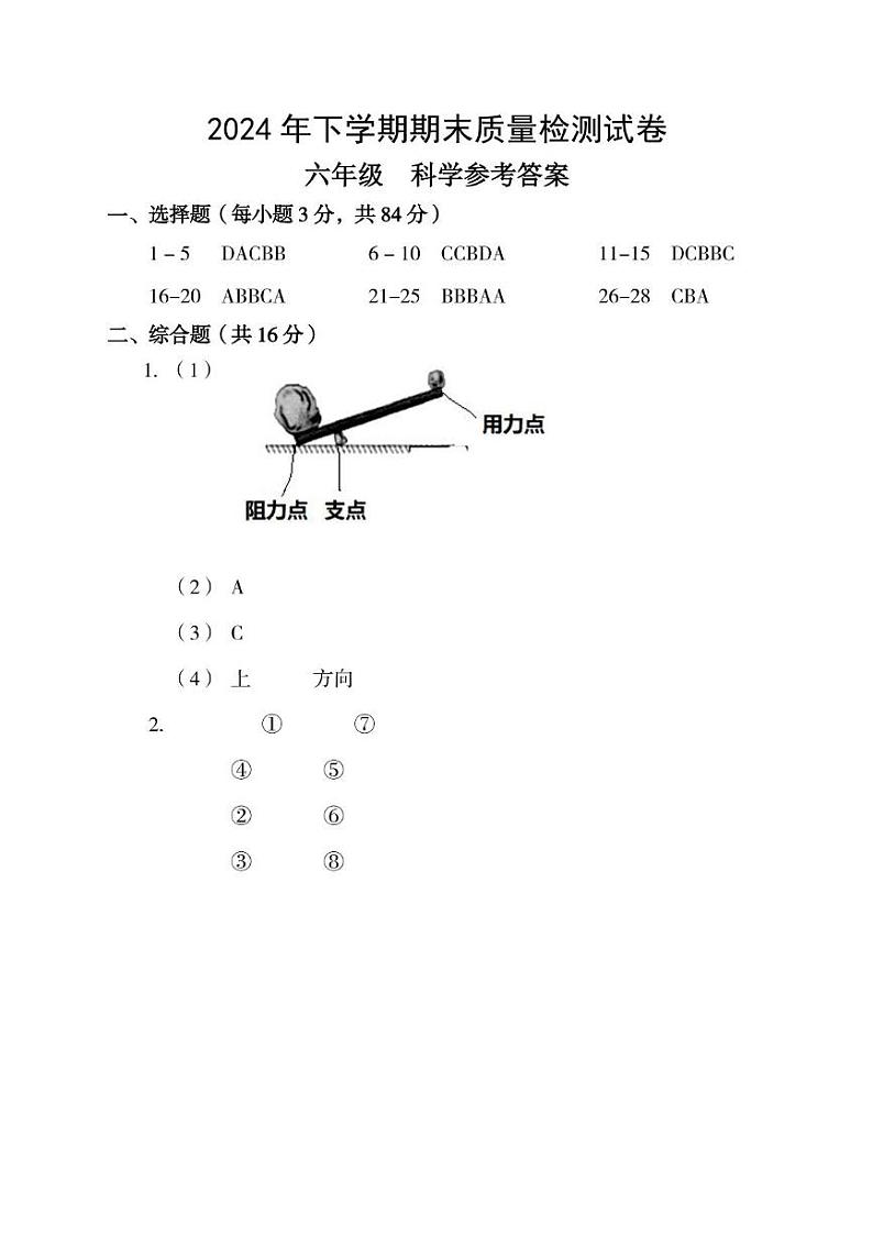 6科学参考答案第1页