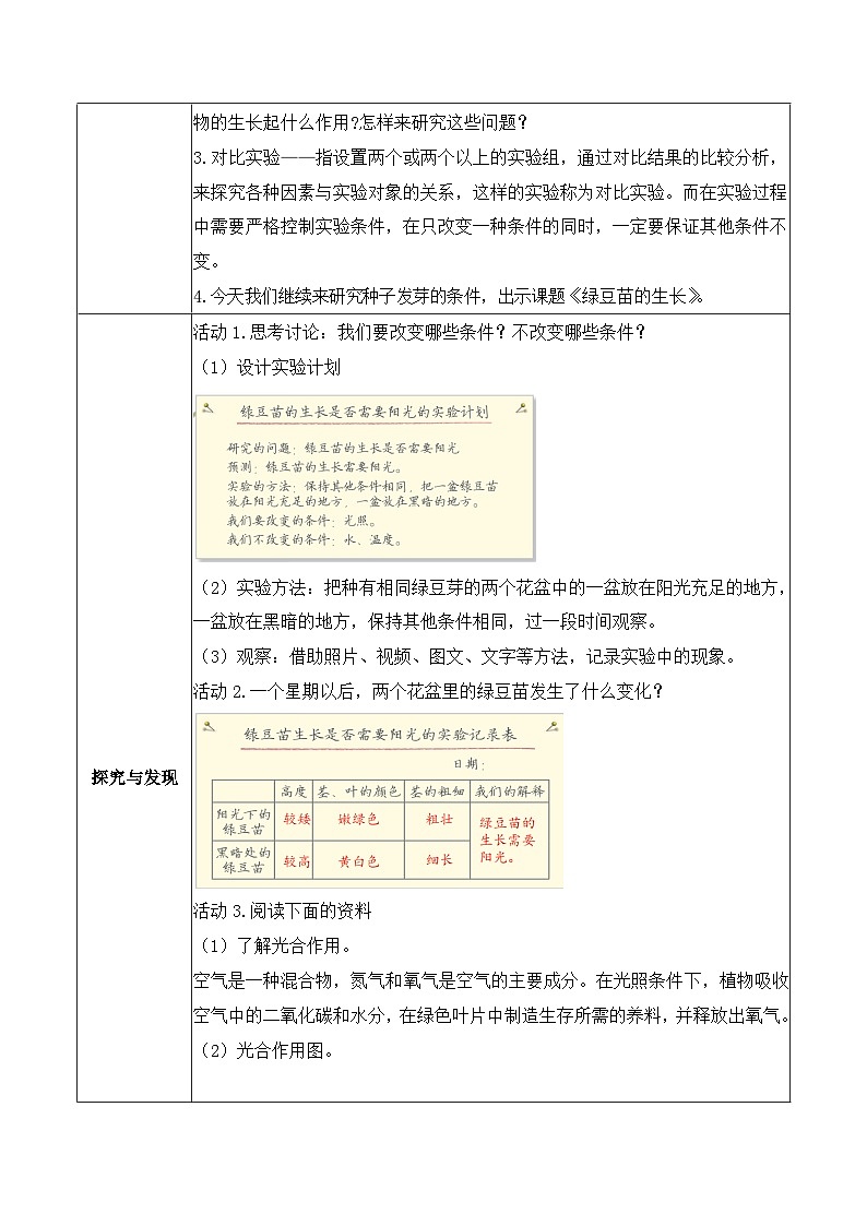 1.3 绿豆苗的生长(教学设计)第2页