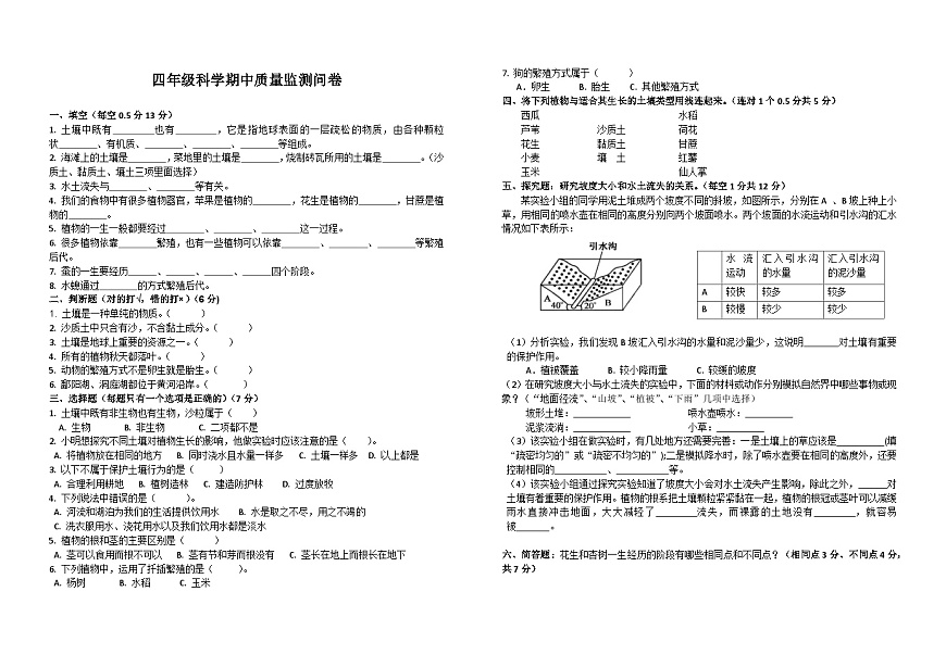 四年級科學期中質量監(jiān)測問卷第1頁