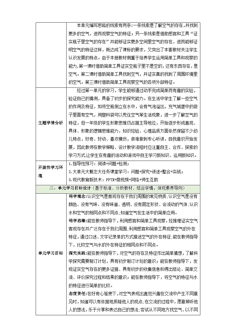 【大单元教学】第二单元 《空气》单元整体设计第2页