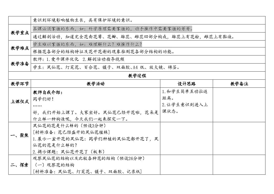 2024-2025学年教科版科学四年级下册教学设计 1.5.凤仙花开花了第2页
