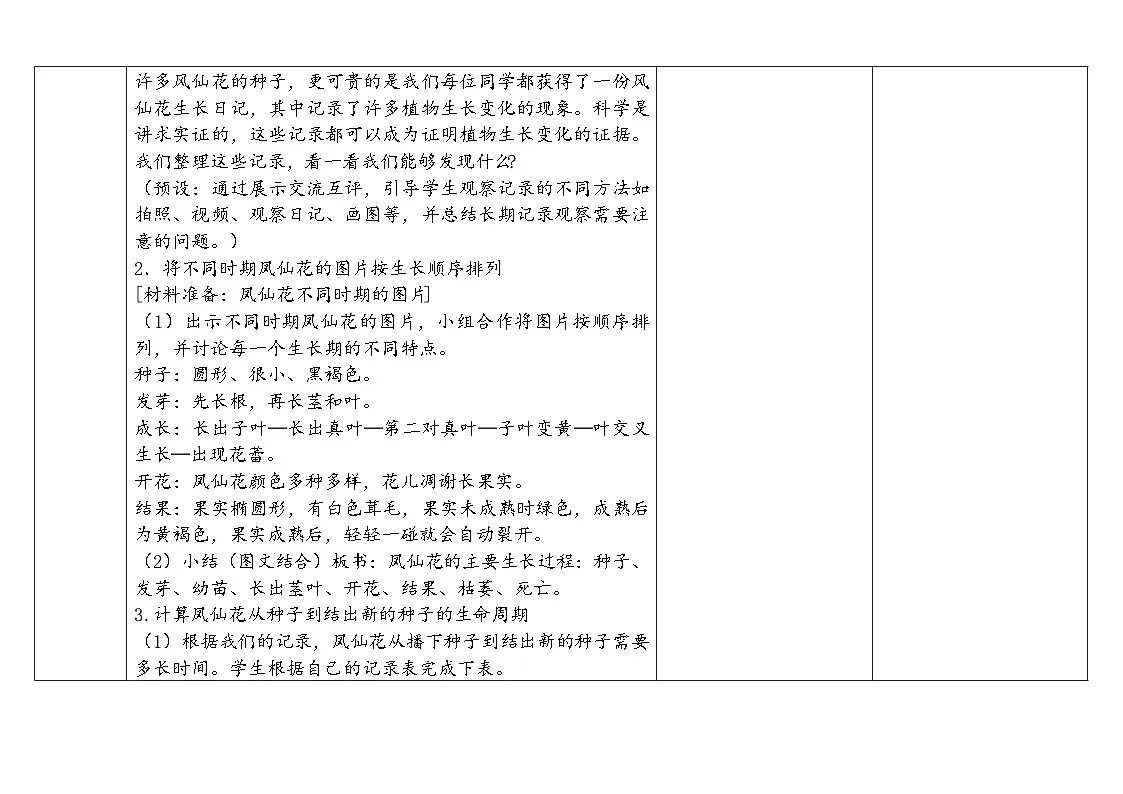 2024-2025学年教科版科学四年级下册教学设计 1.8.凤仙花的一生第3页