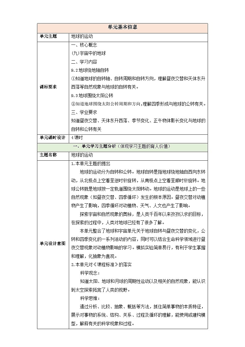 【大单元整体教学】第三单元《地球的运动》整体设计第1页
