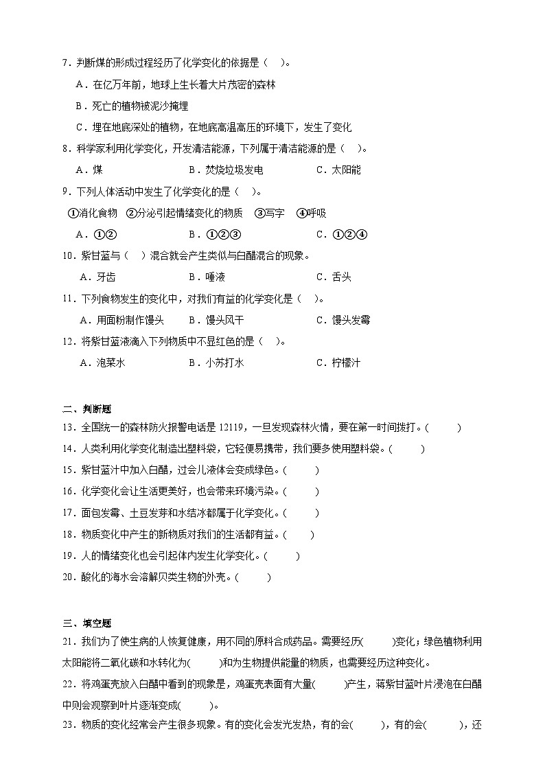 4.7美丽的化学变化同步分层练习(含答案)-教科版六年级下册科学第2页