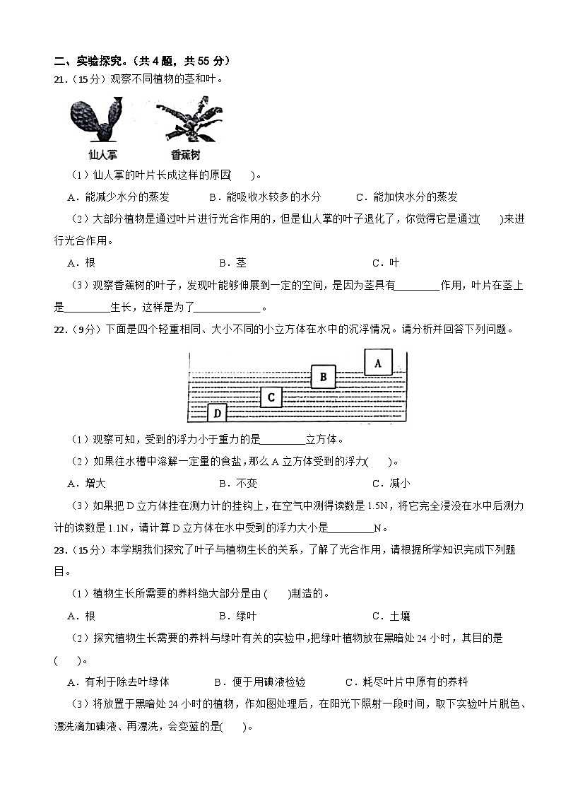 廣東省肇慶市德慶縣2024-2025學年五年級上學期期末考試科學試卷第3頁
