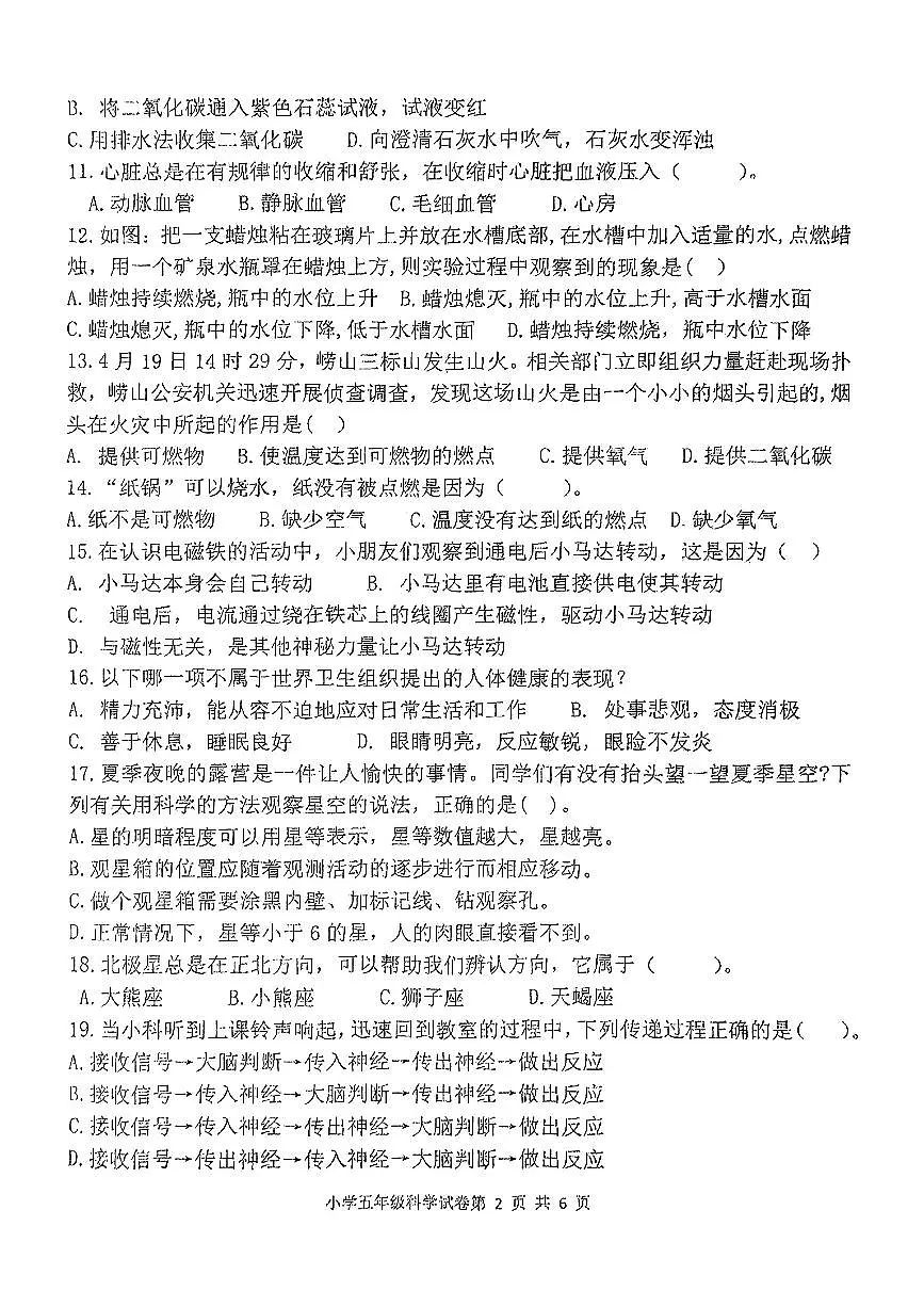 山东省青岛市城阳区2024-2025学年五年级下科学期中试卷第2页