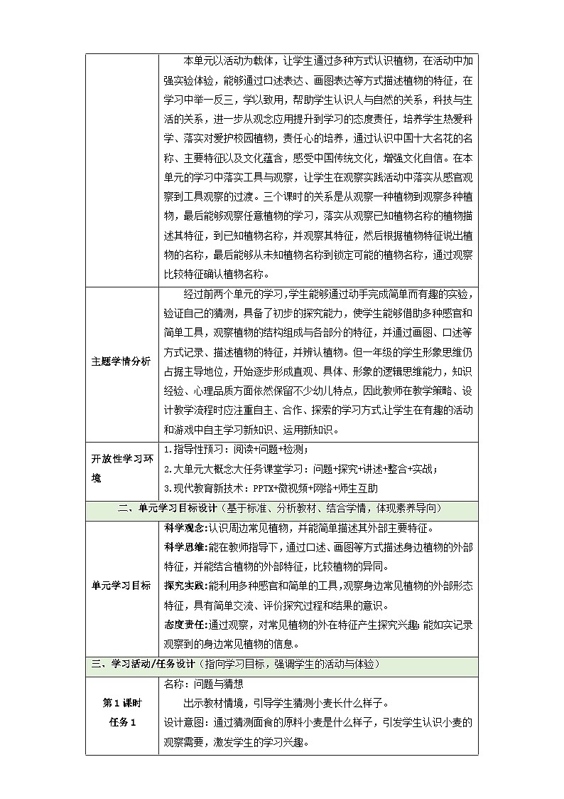 【大單元教學】第三單元《認識身邊的植物》單元整體設計第2頁