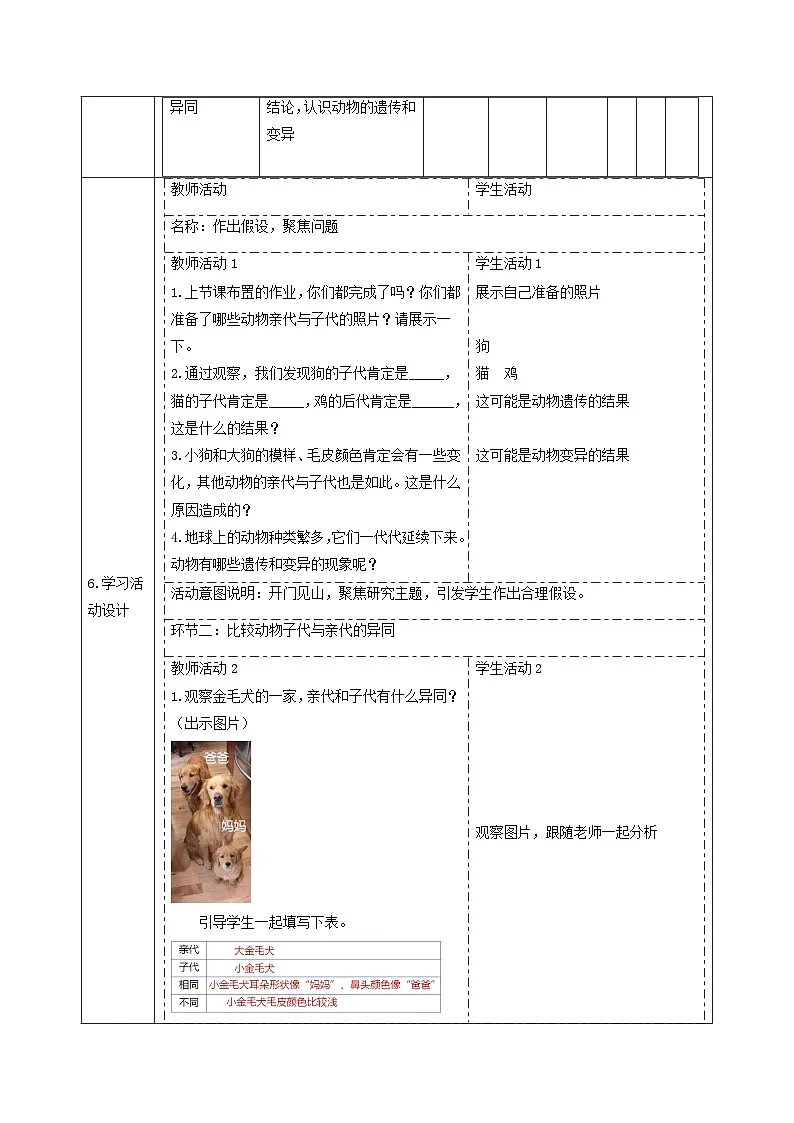 【大单元整体教学】4.2《动物的遗传和变异》课时教案第2页
