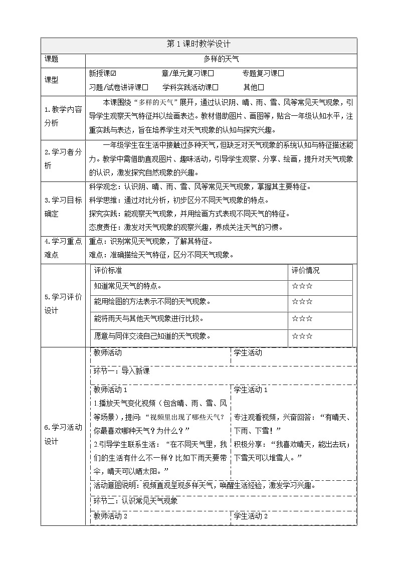 3.12《多样的天气》课时教案第1页