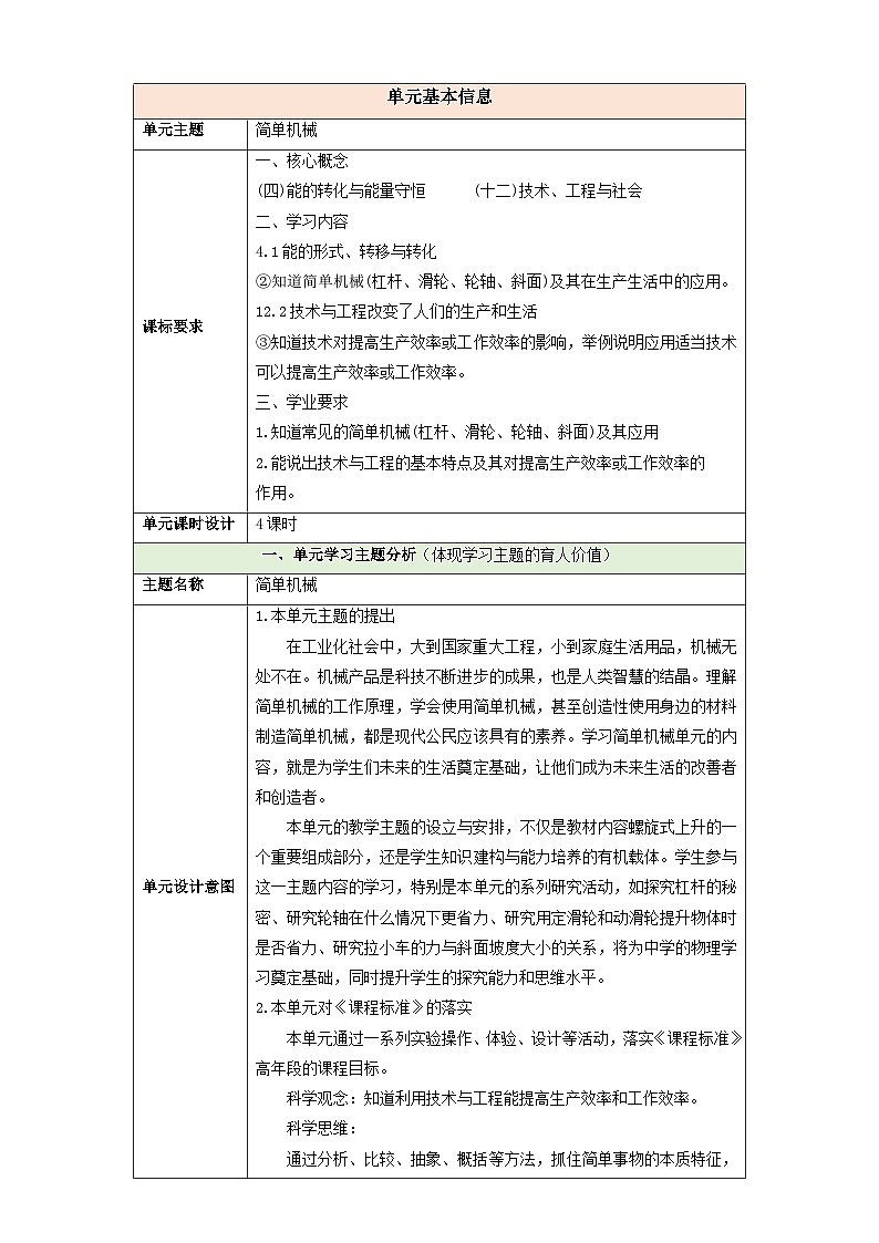 【大单元整体教学】第四单元《简单机械》整体设计第1页