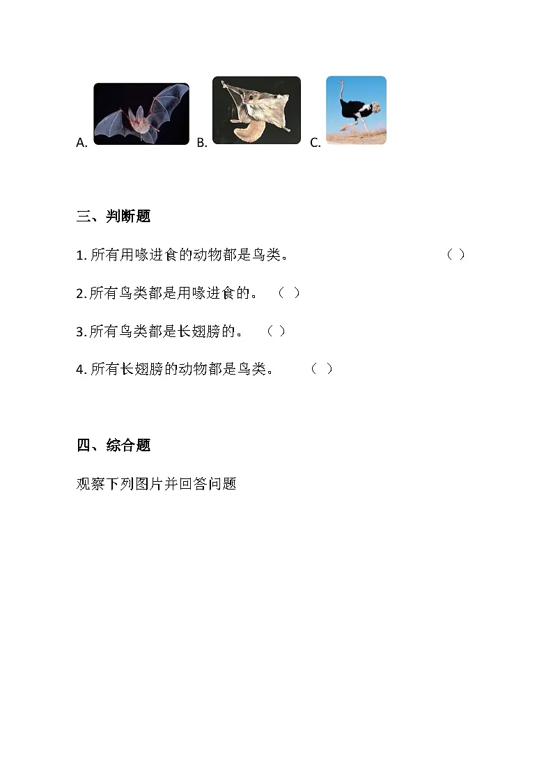 三年级科学上册(大象版)第2.2课鸟类的特征同步练习(含答案)第2页