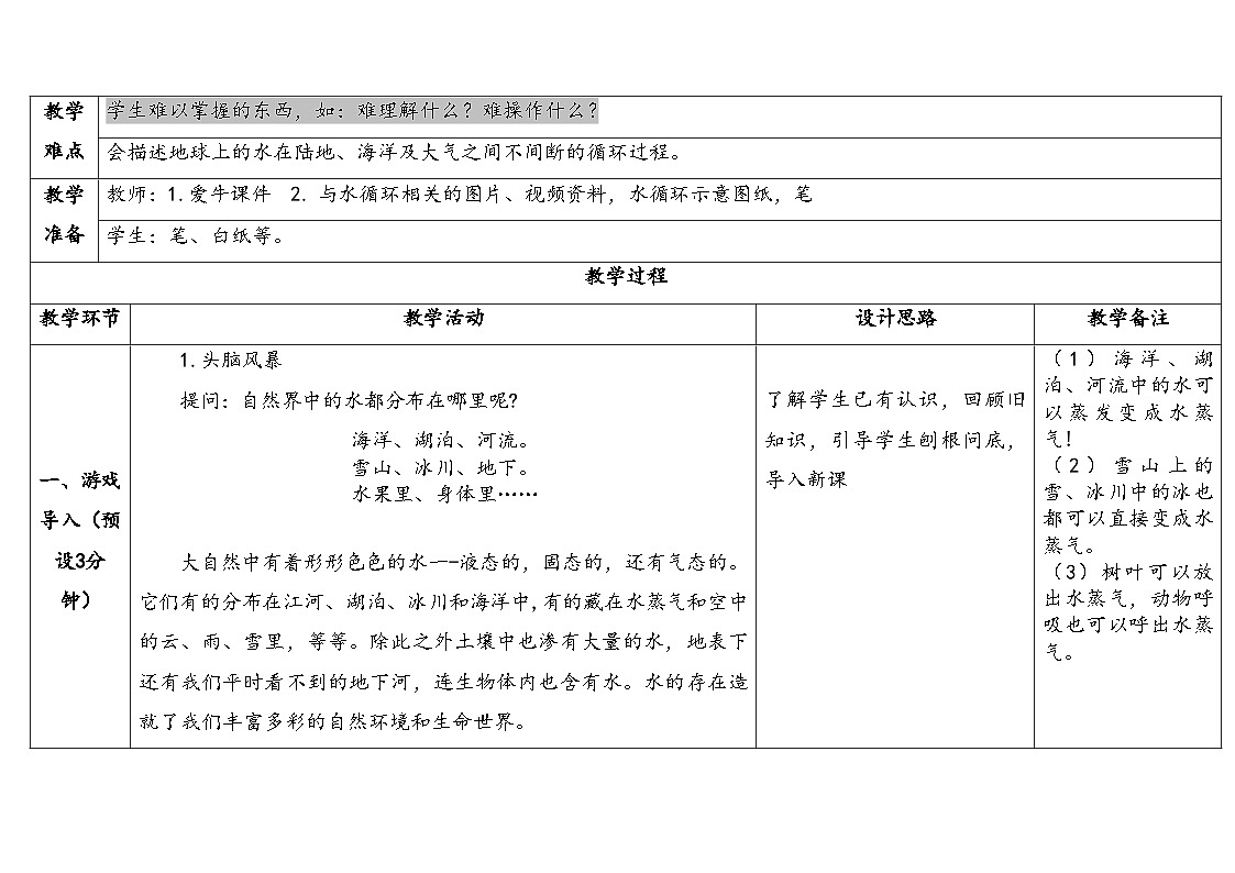 2025年秋大象版六年级科学上册 2.4 自然界中的水循环 (教案)第2页