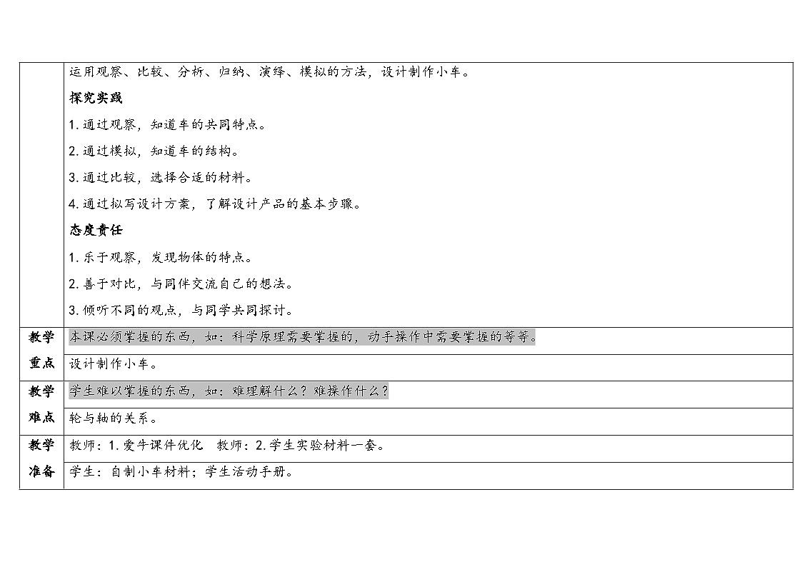 2025年秋湘教版四年级科学上册 6.2改进小车(教案)第2页