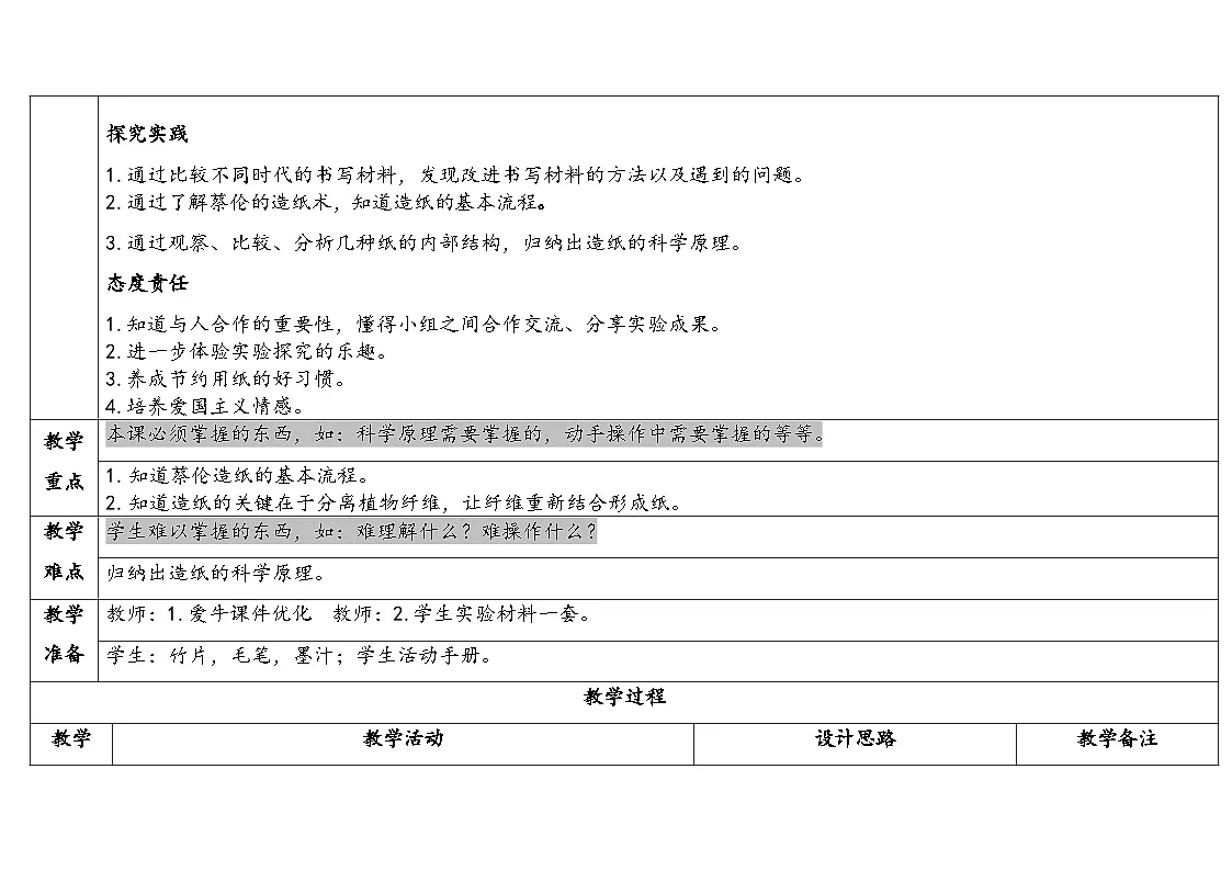 2025年秋湘教版三年级科学上册 6.1蔡伦造纸的历史(教案)第2页