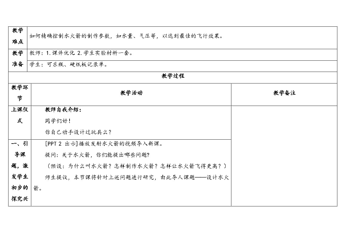 23.《设计水火箭》教学设计 2025-2026学年青岛版六年级科学上册第2页