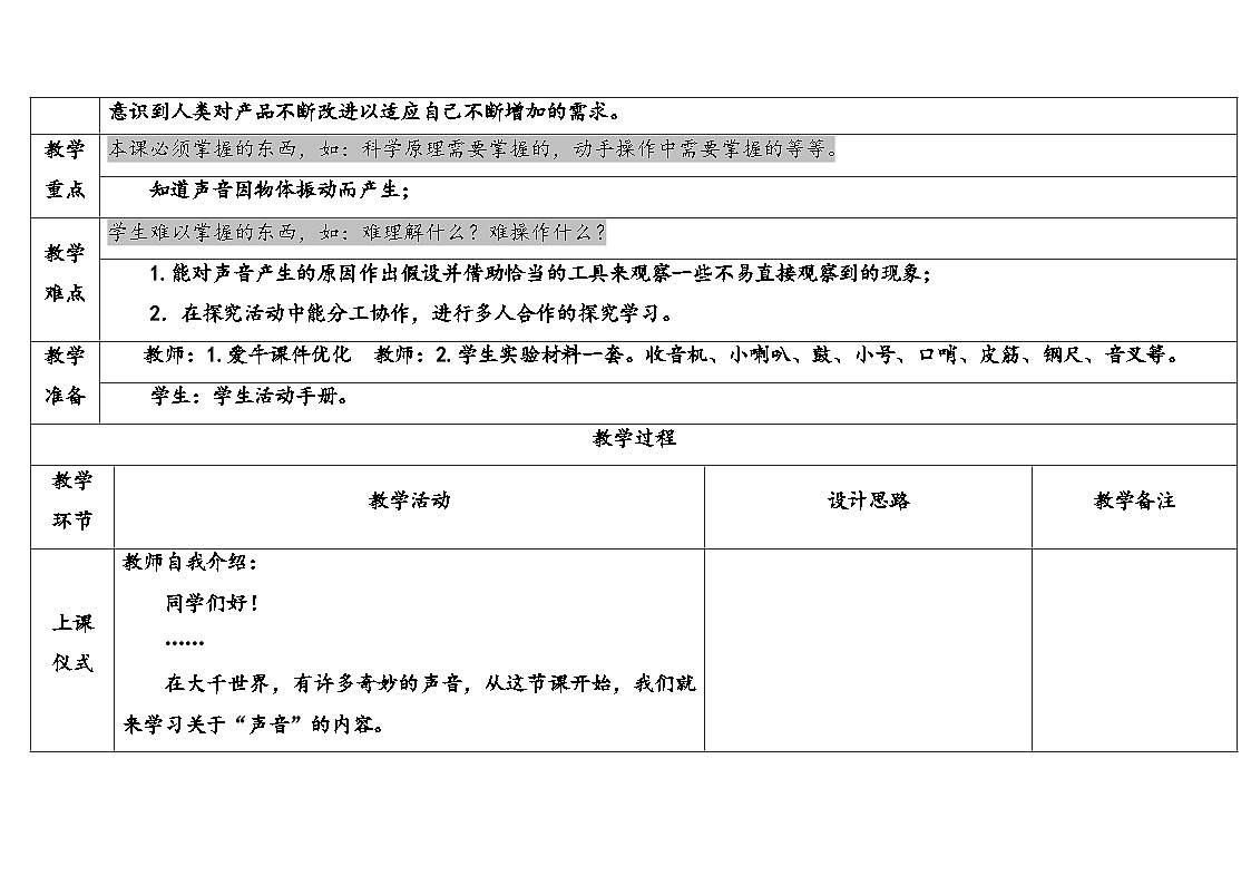 2025年大象版三年级科学上册 5.1声音是怎样产生的(教案)第2页