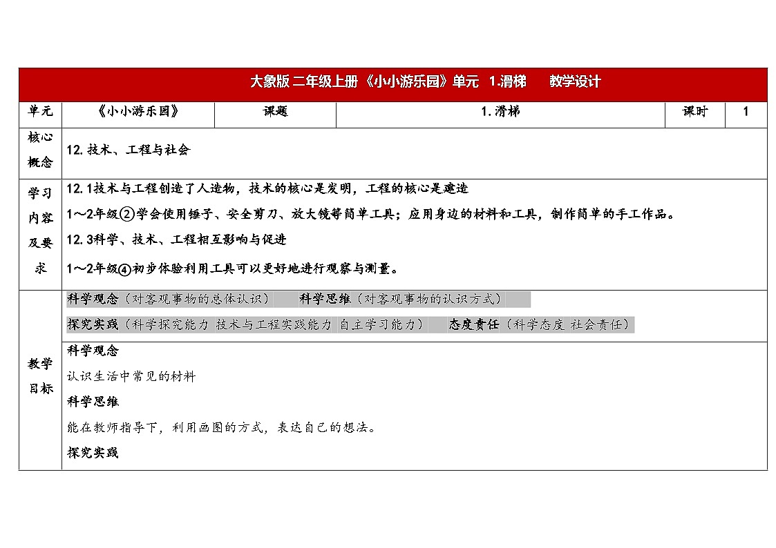 2025年大象版二年级科学上册 2.1滑梯(教案)第1页