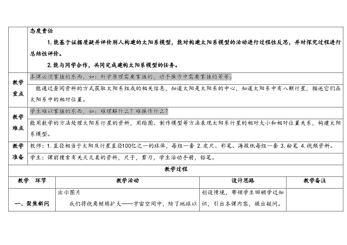 2025年人教鄂教版六年级科学下册 9.太阳系(教案)第2页