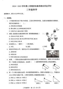 广东省深圳市龙岗区2024-2025学年第二学期三年级科学期末试卷(含答案)