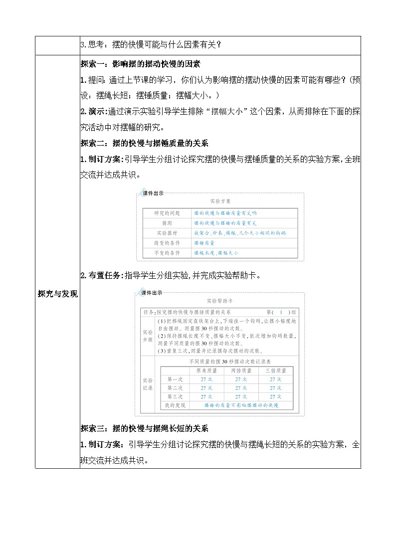 【任務(wù)型備課】教科版科學(xué)五上-3.5 擺的快慢（教案）第2頁