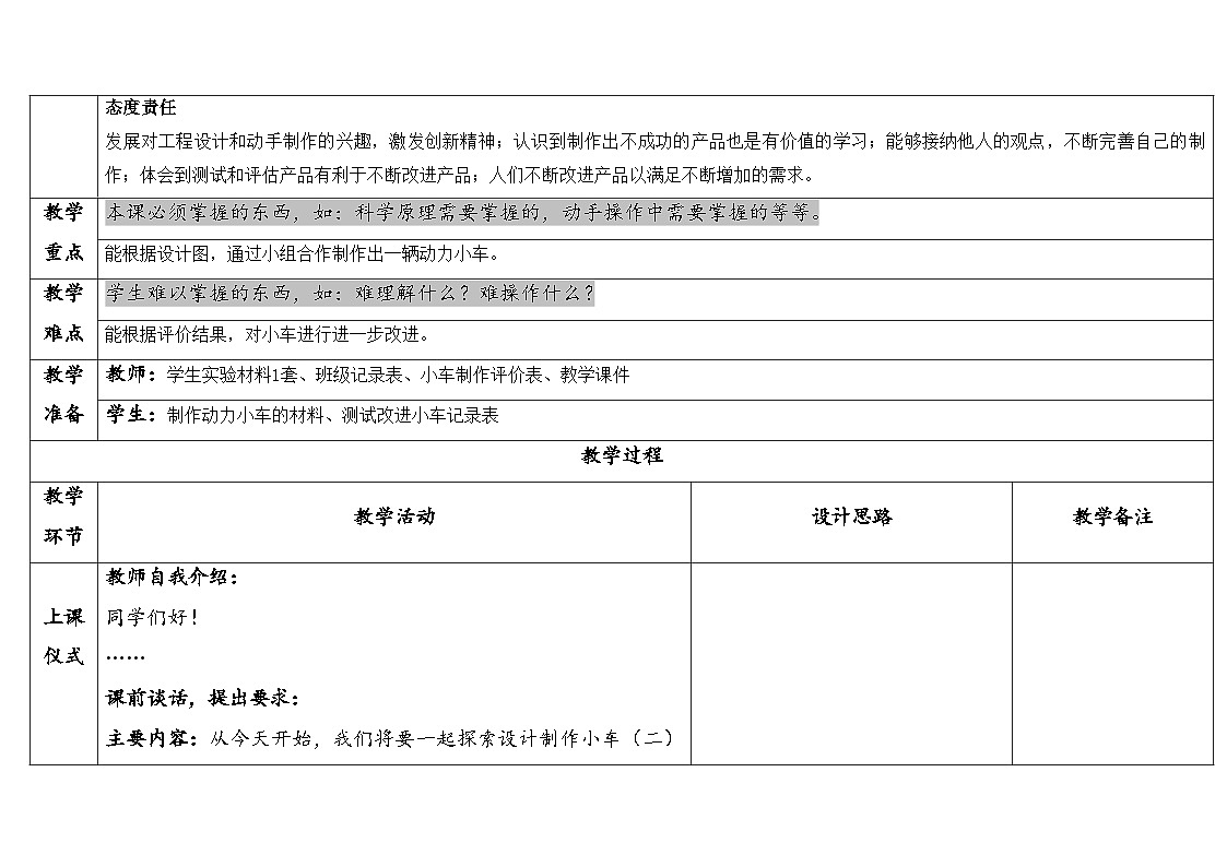 2025秋教科版四年级科学上册 3-8《设计制作小车(二)》(表格式教案)第2页