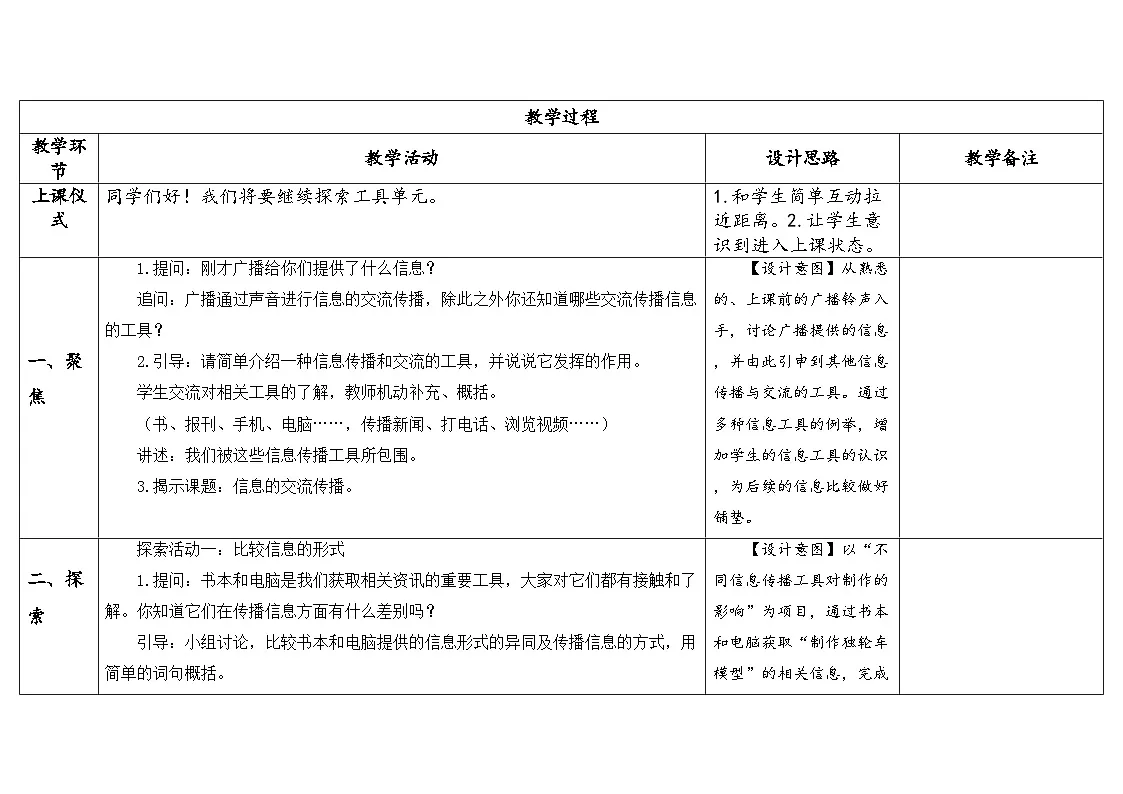 教科版六年级科学上册 第7课《信息的交流传播》(表格式教案)第2页