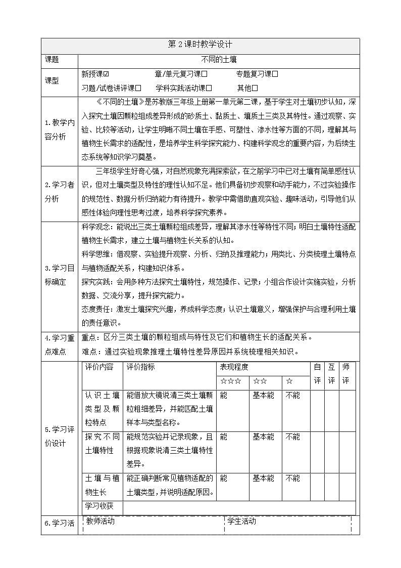 【教學(xué)評(píng)一體化】1.2《不同的土壤》課時(shí)教案第1頁(yè)